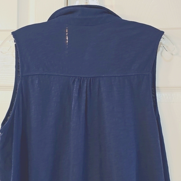Time & Tru Sleeveless Button-Up Top W Bottom Tie Navy XL EUC - Picture 6 of 9
